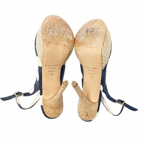 Bettye Muller Blake Polka Dot Marine Cork Heels - Picture 7 of 9